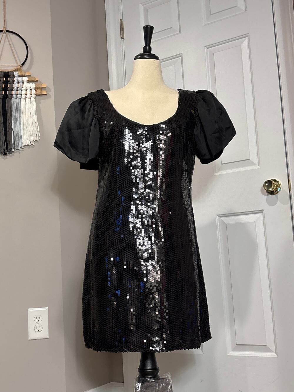 Arden B Silk Sz L Sequin Cocktail Dress Black LBD Party Evening Gown